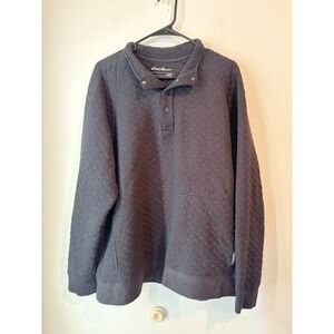 Eddie Bauer Sweater‎ Mens XL Blue  Quilted Weave Henley Cotton